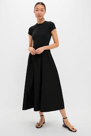 Black Rib Knit Crew Neck Short Sleeve A-Line Dress | Polo Ralph Lauren