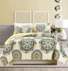 A lavender space with greys and neutrals and yellow curtains that add color and a cheerful feel. Yellow And Black Bedding Ease Bedding With Style