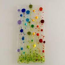 Fused Glass Suncatcher Wall Hanging With Rainbow Flowers Fused Glass Wall Art Glass Fusion Ideas Fused Glass Suncatcher