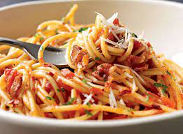 Spaghetti With Spicy Tomato Sauce And Bacon Recipe Eat This Not That Recipe Easy Pasta Recipes Healthy Pastas Pasta Sauce Recipes