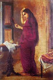 Lady With Mirror Ravi Varma Reprint Ravivarma Paintings Female Art Painting Indian Art Paintings