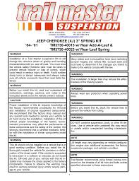 Jeep cherokee xj overland camping scandinavia full series. Jeep Cherokee Xj 3 Spring Kit 84 01 Tm3730 Manualzz