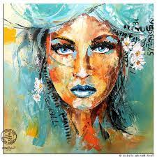 Acrylic Painting Abstract Portrait Canvas Original Acrylic Portrait Turquoise Modern Face Wall Art Unique Painting Art Zacher Finet Abstract Portrait Unique Paintings Art Abstract Expressionism Art