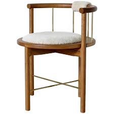 Modern Lloyd Accent Chair In White Oak Brass Shearling In 2020 Antique Dining Room Chairs Metal Dining Room Chairs White Dining Chairs
