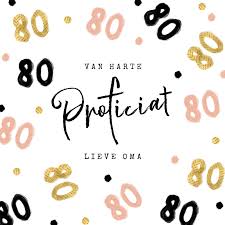 Verjaardagskaart 80 Jaar Roze Goud Zwart Vrouw Kaartje2go