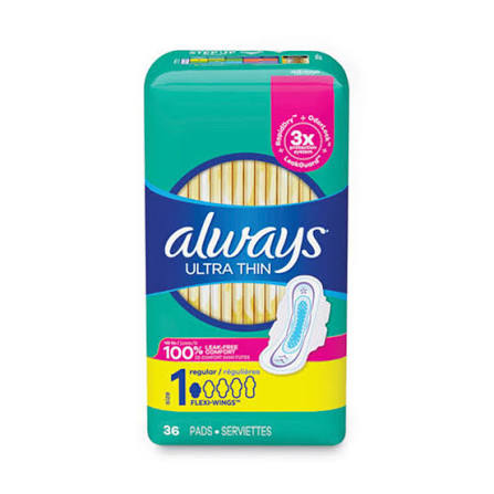 Always Ultra Thin Pads, Regular, 36/pack, 6 Packs/carton, 30656
