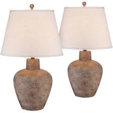The oil rubbed bronze finish and the minimalistic suspended real slate panel of the slim. Franklin Iron Works Rustic Table Lamps Set Of 2 Hammered Pot Washed Brown Off White Empire Shade For Living Room Family Bedroom Target