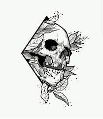 Skull Leaves In Diamond Frame Skull Art Drawing Tattoo Art Drawings Skull Art