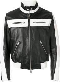 Ami Paris Bicolor Zipped Jacket With Patch Ami Paris On The Back Farfetch In 2021 Leather Jacket Style Leather Jacket With Hood Fitted Biker Jacket