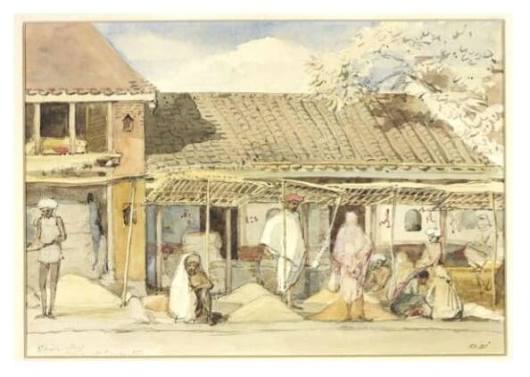 William Carpenter's 1855 watercolor 'A Grain Shop at Pune'