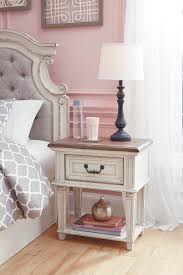 Two drawers are decorated with a. Realyn Chipped White One Drawer Night Stand Speedyfurniture Com