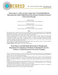 PDF) Kilis 7 Aralık Üniversitesi Beden Eğitimi ve Spor Bilimleri Dergisi  Takım Sporu ve Bireysel Spor Yapan Spor Yöneticiliği Bölümü Öğrencilerinin  Şiddet Eğilimlerinin İncelenmesi (İstanbul Esenyurt Üniversitesi Örneği)  Team Sports and Individual