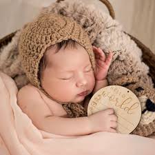 Tarjetas de Hitos Bebe, 15 cm Doble cara Madera Redondo Hello World  Tarjetas para Bebes Recien