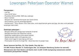Sehingga masyarakat indonesia mengenal bandung sebagai kota belanja maupun kota kuliner. Lowongan Kerja Operator Warnet Bandung Gibran Waluyo Di Bandung Kota 20 Jun 2018 Loker Atmago Warga Bantu Warga