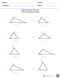 According to the triangle angle sum theorem, the sum of the three interior angles in a triangle is always 180°. Geometry Worksheets Triangle Worksheets