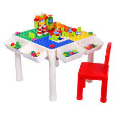 Blue square kid's play table (set of 2 chairs) model #847254063784. Buy Snaen Multi Purpose Activity Table Set For Kids Building Drawing Reading Dining Toddler Play And Learn Desk With 1 Chair And 4 Storage Boxes Primary Colors For Boys And Girls