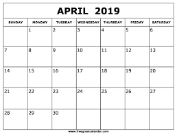 Blank April 2019 Calendar Template Monthly Calendar Printable April Calendar Printable Calendar Printables
