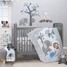Amazon Com Bedtime Originals Jungle Fun 3 Piece Crib Bedding Set Blue Gray Baby