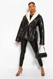 Faux Leather Belted Jacket Boohoo Leather Jacket Belted Jacket Leather Couture