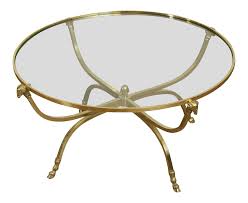 Amazing gallery of interior design and decorating ideas of brass rams head dining table in living rooms, dens/libraries/offices, dining rooms, kitchens lovely dining room features a brass ram's head dining table topped with glass lined with black and white dining chairs against a backdrop of walls. Directoire Style Vintage Brass Round Glass Top Rams Head Hoof Foot Coffee Table Chairish