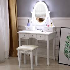 A vanity table gives you a fantastic place for getting ready for the day or night out. Ktaxon Vanity Table 10 Led Lights 5 Drawers Makeup Dressing Desk With Cushioned Stool Set Bedroom Vanities Set White Walmart Com Walmart Com