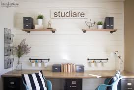 Shop for home office desks, adjustable workstations, gaming thick, rectangular desktop and 4 shelves in 2 different sizes are finished in a dark taupe. Industrial Farmhouse Home School Room Diy Farmhouse Desk Farmhouse Desk Home Decor