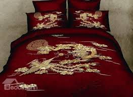 Chinoiserie Chinese Style Exquisite Dragon And Phoenix Print Red 4 Piece Bedding Sets Bedding Sets Gold Comforter Set Dragon Bedding