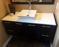 The modern wall mounted single bathroom vanity has an installation height of 35 (88.9 cm) resulting from the 21.5 (54.6 cm) vanity being elevated from the floor by 13.5 (34.3 cm). How To Install A Wall Hung Vanity 5 Steps With Pictures Instructables