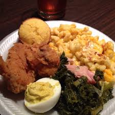 Southern Sunday Dinner Fried Chicken Mac Cheese Greens Deviled Egg And Corn Muffin Yum Yu Soul Food Dinner Southern Recipes Soul Food Southern Dinner