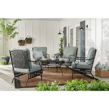 Hampton Bay Amelia Springs Rocking Outdoor Lounge Chair With Spa Cushions 2 Pack Fg Mdlch The Home Depot Conversation Set Patio Patio Furniture Conversation Sets Lounge Chair Outdoor