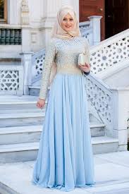 Resm Gold Dantelli Buz Mavisi Tesettur Abiye Elbise Sedanur Collection Pakaian Wanita Wanita Gaun Pesta