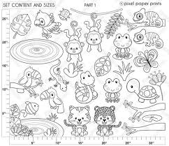 Rainforest Animals Digital Stamps Clipart Boyama Sayfalari Clip Art Nakis Desenleri