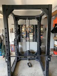 Heres An Update With My Diy Power Rack Built A High Low Pulley System Buff Dudes Approved In 2020 Diy Power Rack Diy Home Gym At Home Gym