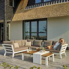 soho loungeset lava carbon zijtafel buiten teakhout