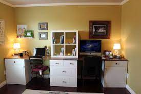 Diy Home Office Using Ikea Kitchen Cabinets And Scrap Tops I Love How Each Side Is Personal To Each Person Home Office Furniture Classic Office Furniture Home