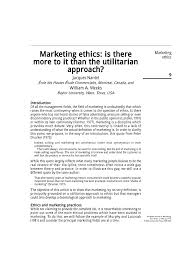 Pdf Marketing Ethics Is There More To It Than The Utilitarian Approach