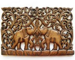 Teak Wood Carving Thailand Wall Carvings Elephant Art Wood Art