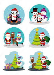 Christmas and new year greetings. Free Vector Christmas Scenes With Icons Set