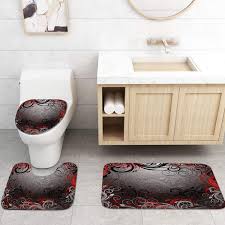 Check spelling or type a new query. Buy Britimes 4 Pcs Shower Curtain Set Black Red Gold Floral Abstract Swirl With Non Slip Rugs Toilet Lid Cover And Bath Mat Bathroom Decor Set 72 X 72 Online In Turkey B08cv4v9r1