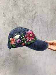 Hand Embroidered Hat Teal Embroidered Hat Floral Border Hat Cute Hat Custom Embroidered Hat Embroidered Hats Hand Embroidered Custom Embroidered Hats