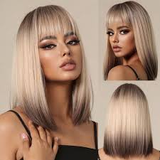 Amazon.com: פאת בוב בלונדינית בצבע חום Ombre של Doremiy עם פוני פאות טבעיות  קצרות וישרות לנשים באורך הכתפיים פאות סינתטיות לתחפושת יומיומית : יופי  וטיפוח