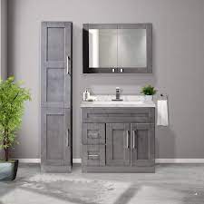 Get more storage and keep your bathroom organized without compromising on space. Combo 36 Grey Vanity Set With Marble Top Linen And Medicine Cabinet Bath Depot Small Bathroom Vanities Grey Bathroom Vanity 36 Inch Bathroom Vanity