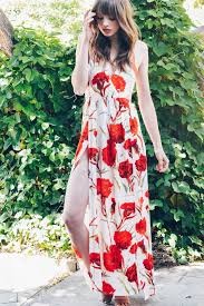 White Maxi Dress With Roses Thigh High Front Slits Red Dresses Spring Floraldress Flowers Maxi Dress Dresses White Maxi Dresses
