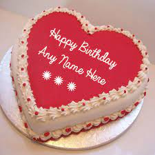 Buy a designer custom cake online for girlfriend or wife. Write Girlfriend Name On Pink Heart Birthday Wishes Cake Image