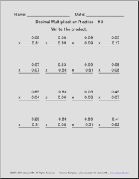 Our grade 4 decimal worksheets provide practice in simple decimal addition and subtraction.these combined with our conversion of fractions to/from decimals worksheets provide an introduction to math with decimals. Multiplying Decimals Multiplication Practice Decimal Math Practice Free Math Worksheets Abcteach