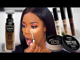 Full Coverage Nyx Can T Stop Won T Stop Concealer Setting Powder And Foundation Dark Skin Youtu Nyx Concealer Setting Powder Nyx Professional Makeup