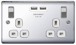 13 amp metal clad socket 2 gang switched socket outlet. Nexus Polished Chrome 13a 2 Gang Switched Socket 2 Usb 3 1a Outlets White Insert Eurosales