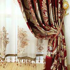 A collection of items to create a warm red and gold room scheme for the living area. Vintage Gold Red Embroidery Leaf Elegant Curtains Elegant Curtains Gold Curtains Living Room Elegant Draperies