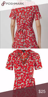 Topshop Red Floral Wrap Dress Wrap Dress Floral Top Shop Dress Red Tea Dresses