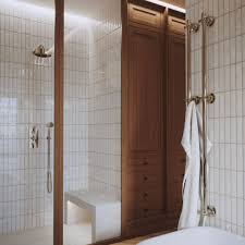 Black and white midcentury modern master bathroom with black vanity. 29 Stunning Midcentury Modern Bathrooms